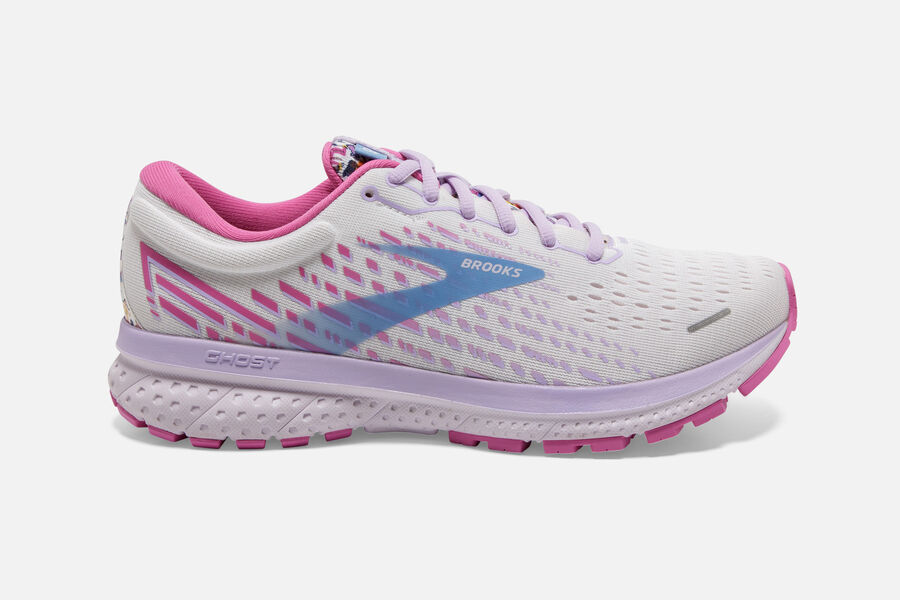 Ghost 13 Road Brooks Running Shoes NZ Womens - White/Pink/Blue - GBXVMQ-370